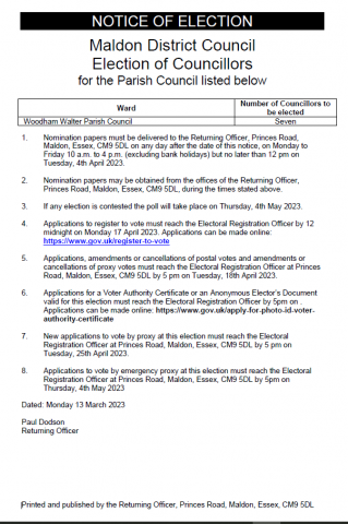 Notice of Election Woodham Walter Parish Council