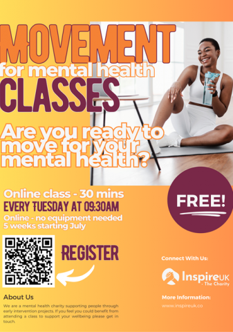 Movement for Mental Health Classes Tuesdays at 9.30am online