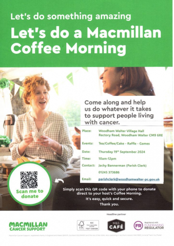 Macmillan Coffee Morning - 19th September 2024