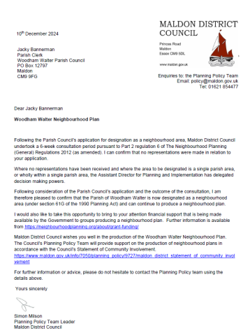Woodham Walter Neighbourhood Plan Notification Letter