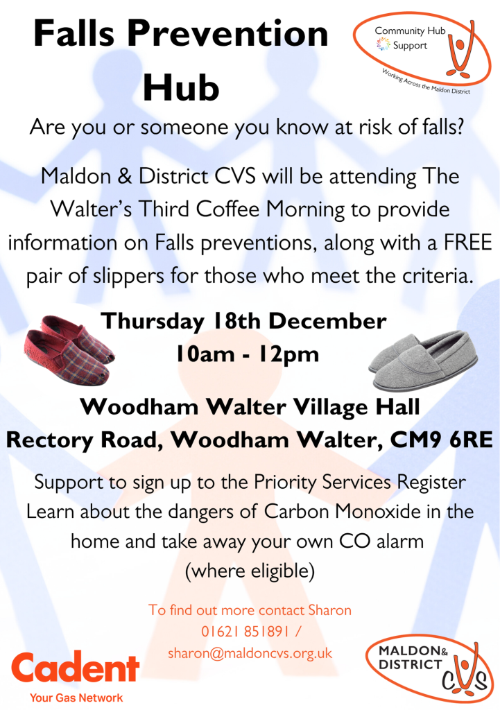 Poster advertising Slipper Upgrade at Walter's Community Cafe on 18th December 10-12 at WoodhamWalter Village Hall