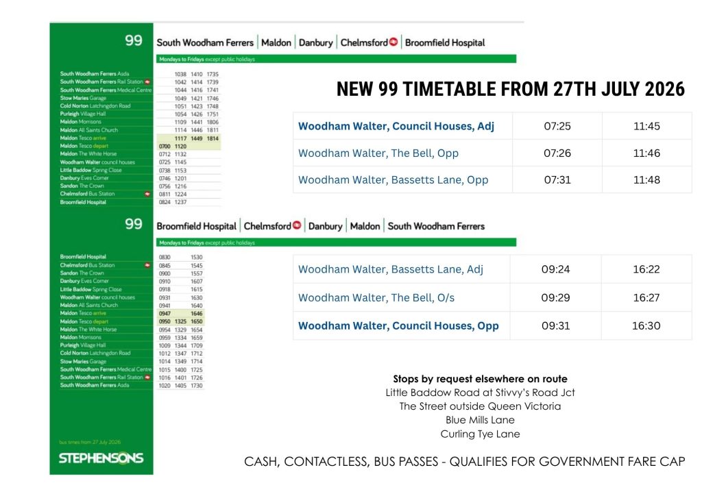 99 Bus Timetable with Woodham Walter timetable